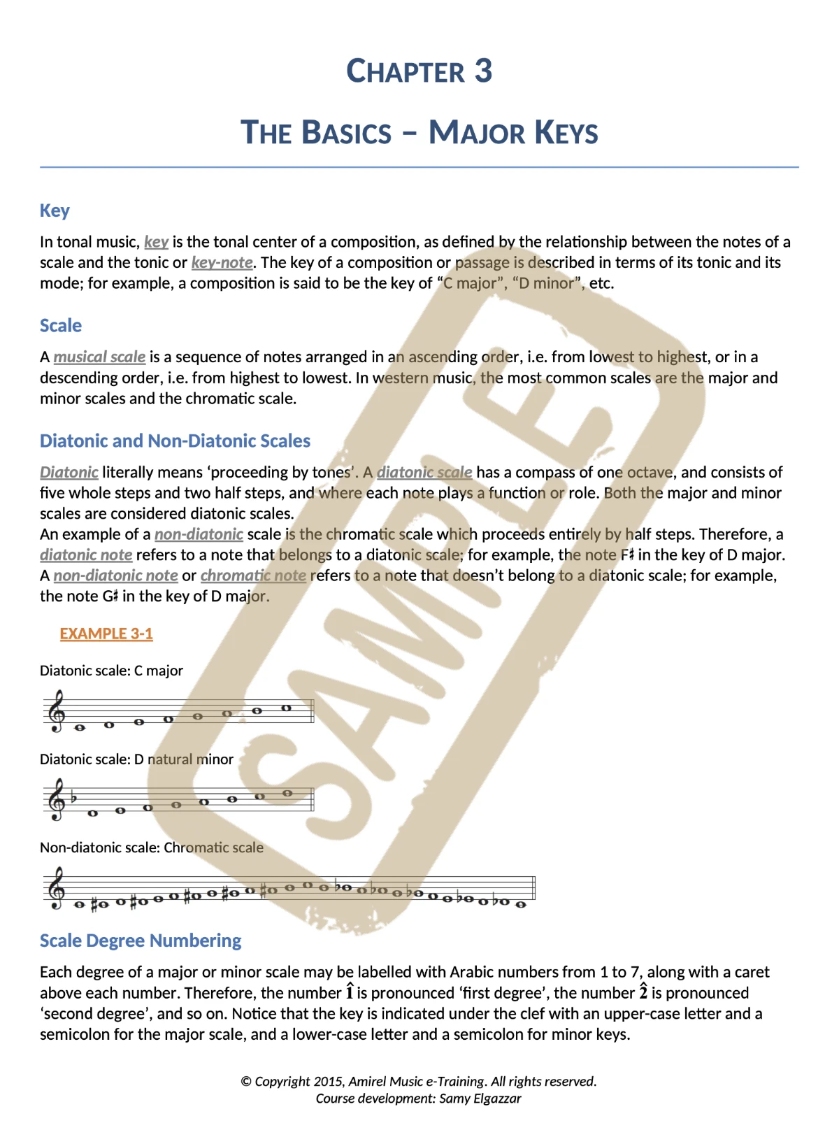 Watermarked page from the Harmony 101 course study material on major keys