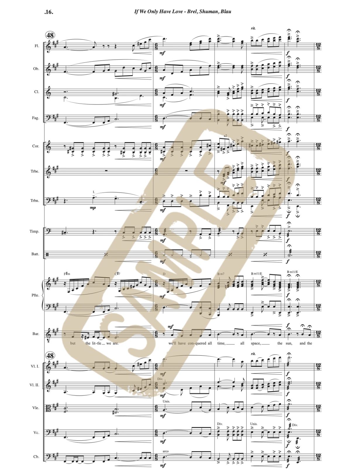 Watermarked score excerpt from the orchestration of If We Only Have Love