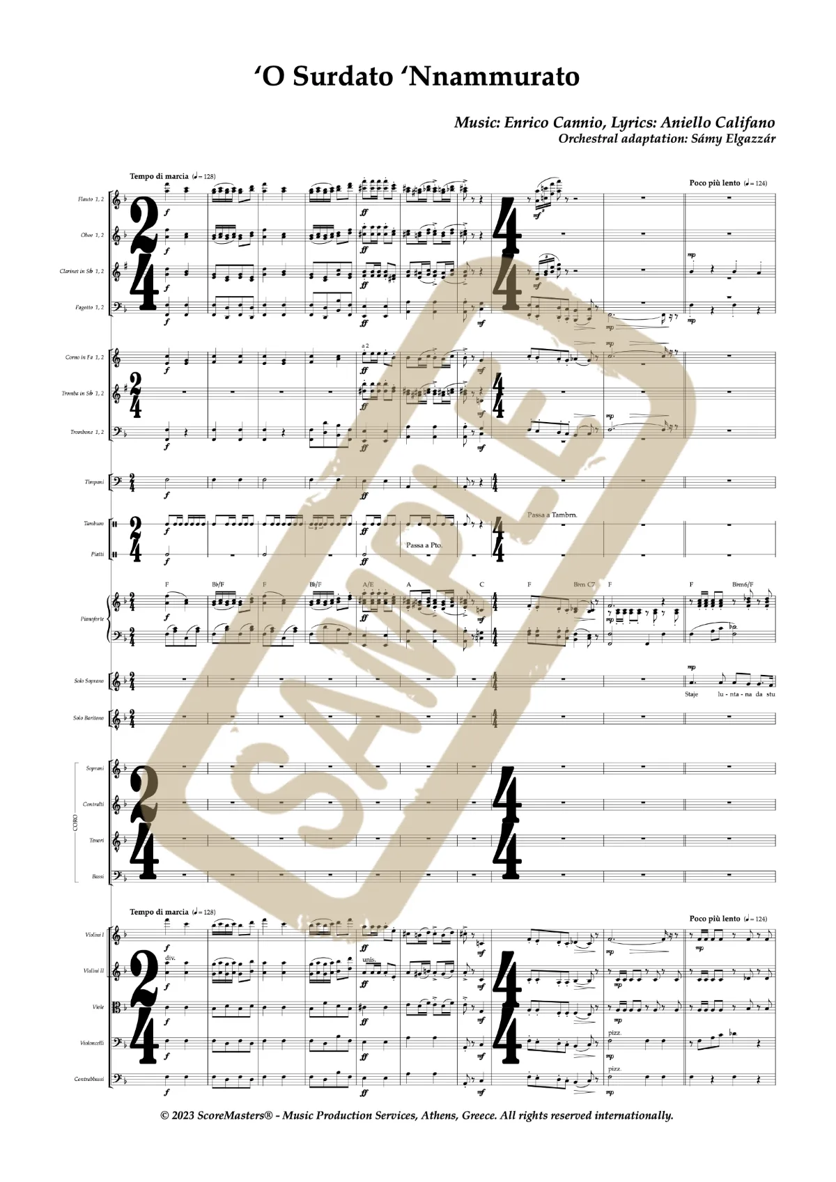 Watermarked score excerpt from 'O Surdato 'Nnammurato