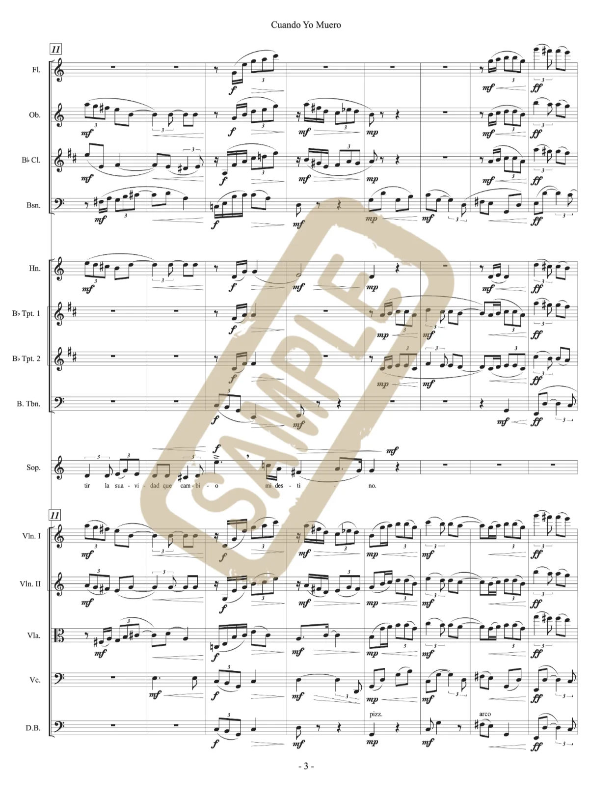 Engraved vocal-orchestral score excerpt from Cuando Yo Muero by Brian Field