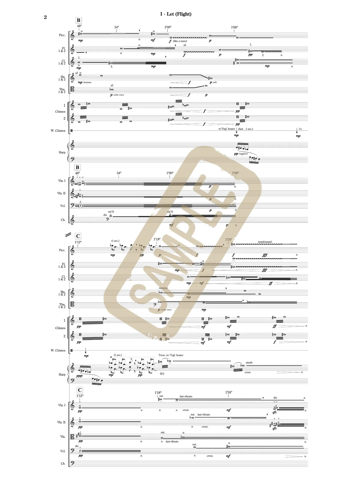 Engraved orchestral score excerpt from Short Attention Span Symphony by Victoria Jordanova