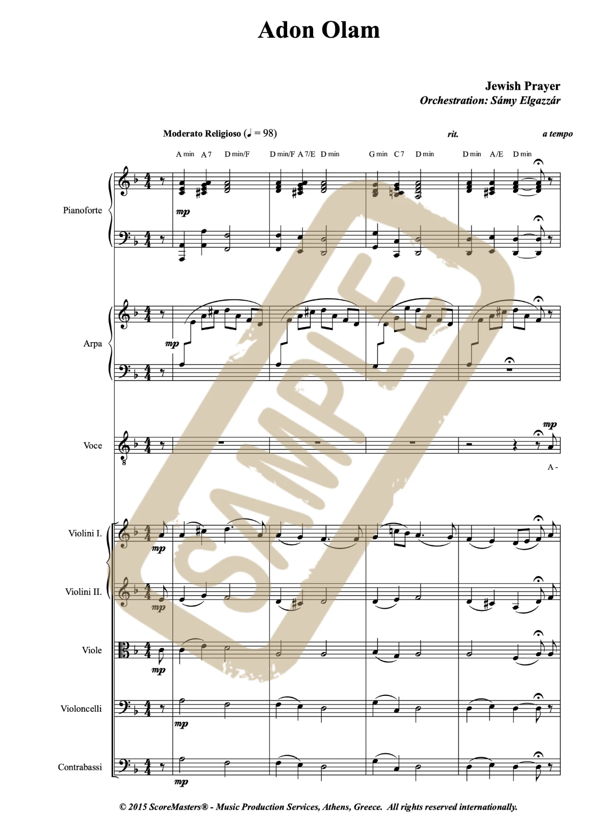 Watermarked score excerpt from the orchestration of Adon Olam
