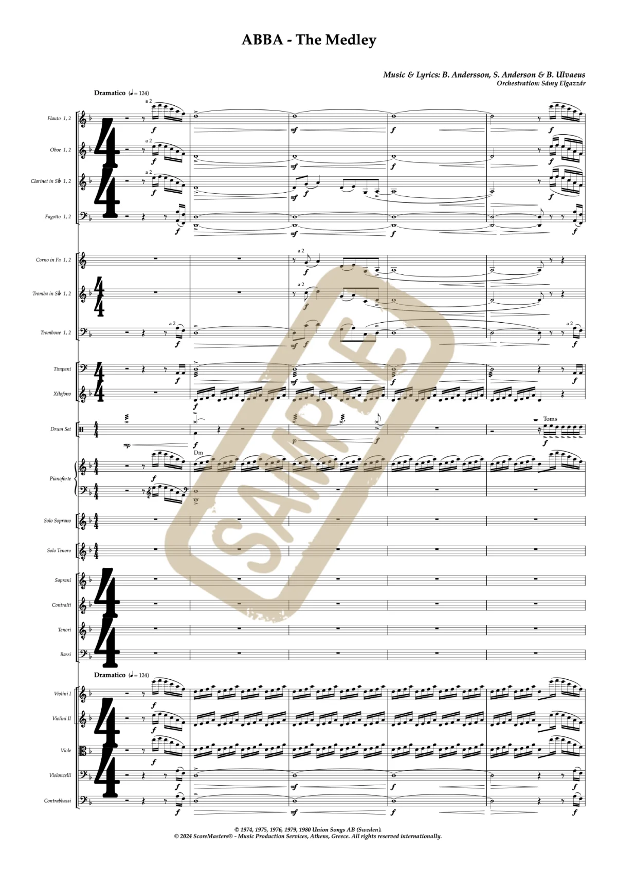 Watermarked score excerpt from ABBA – The Medley