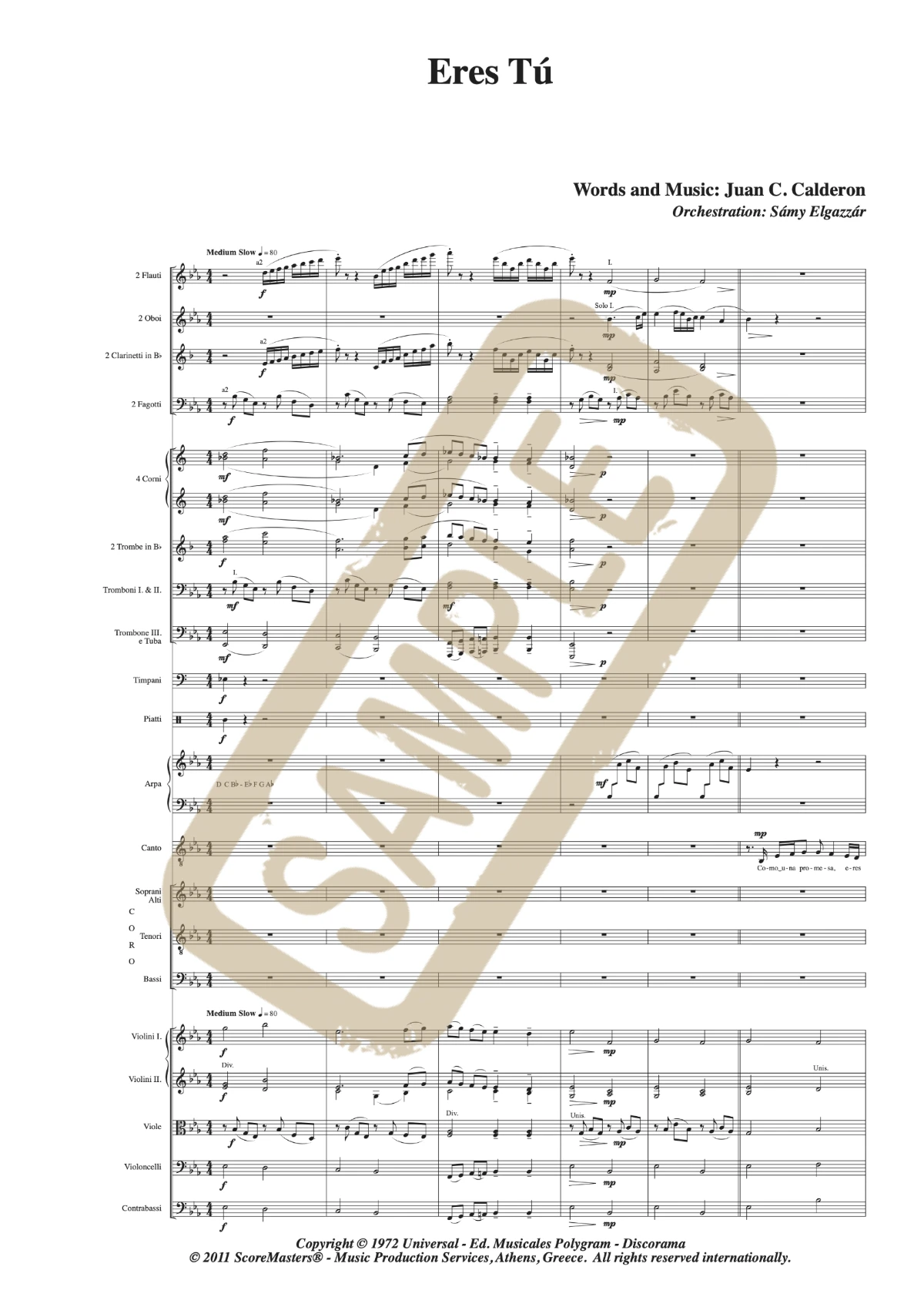 Watermarked score excerpt from Eres Tú