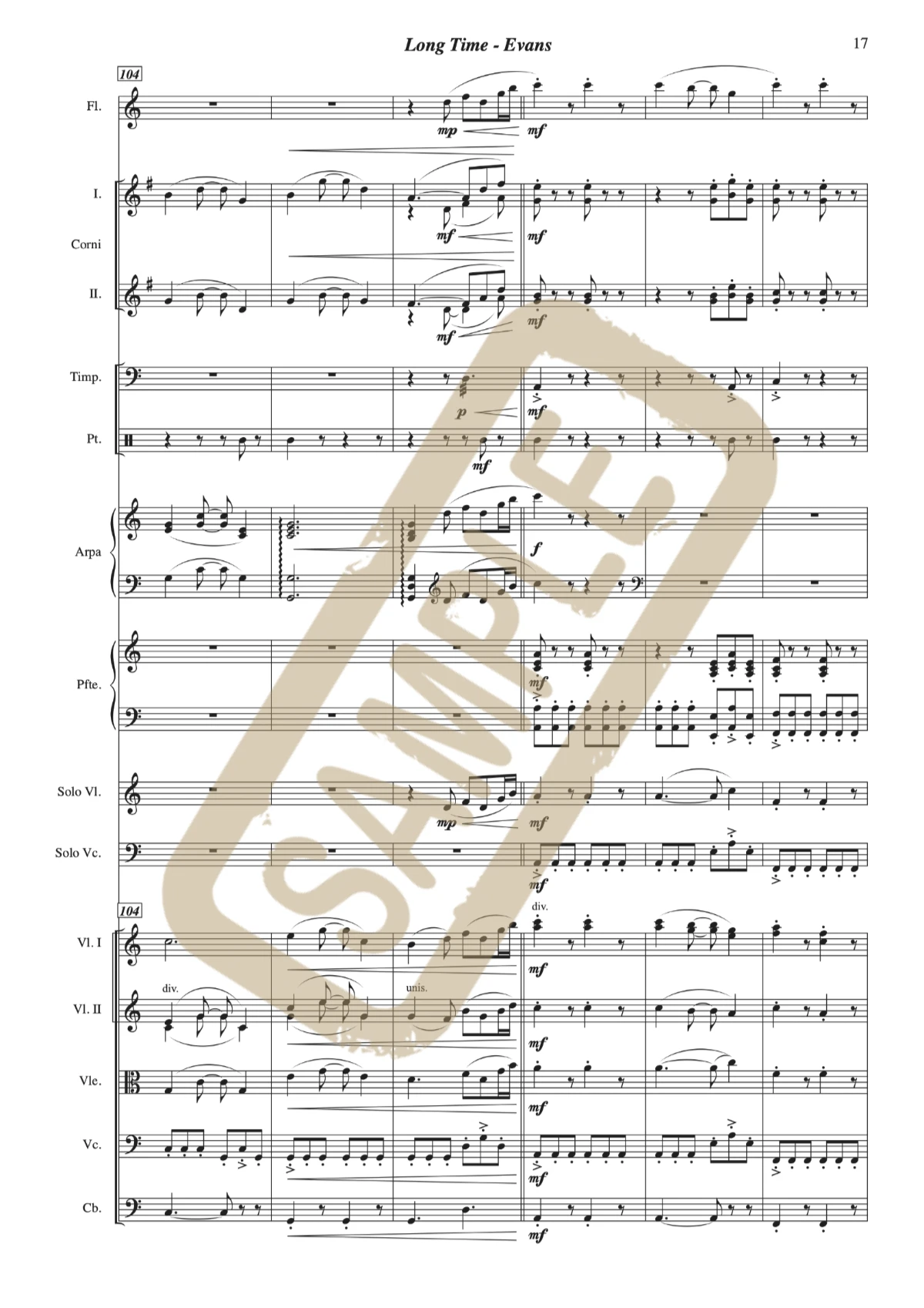 Watermarked score excerpt from Long Time