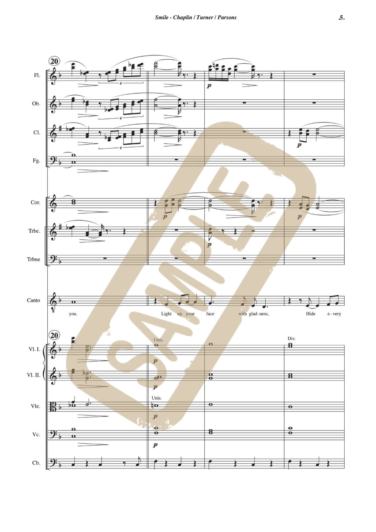 Watermarked score excerpt from Smile