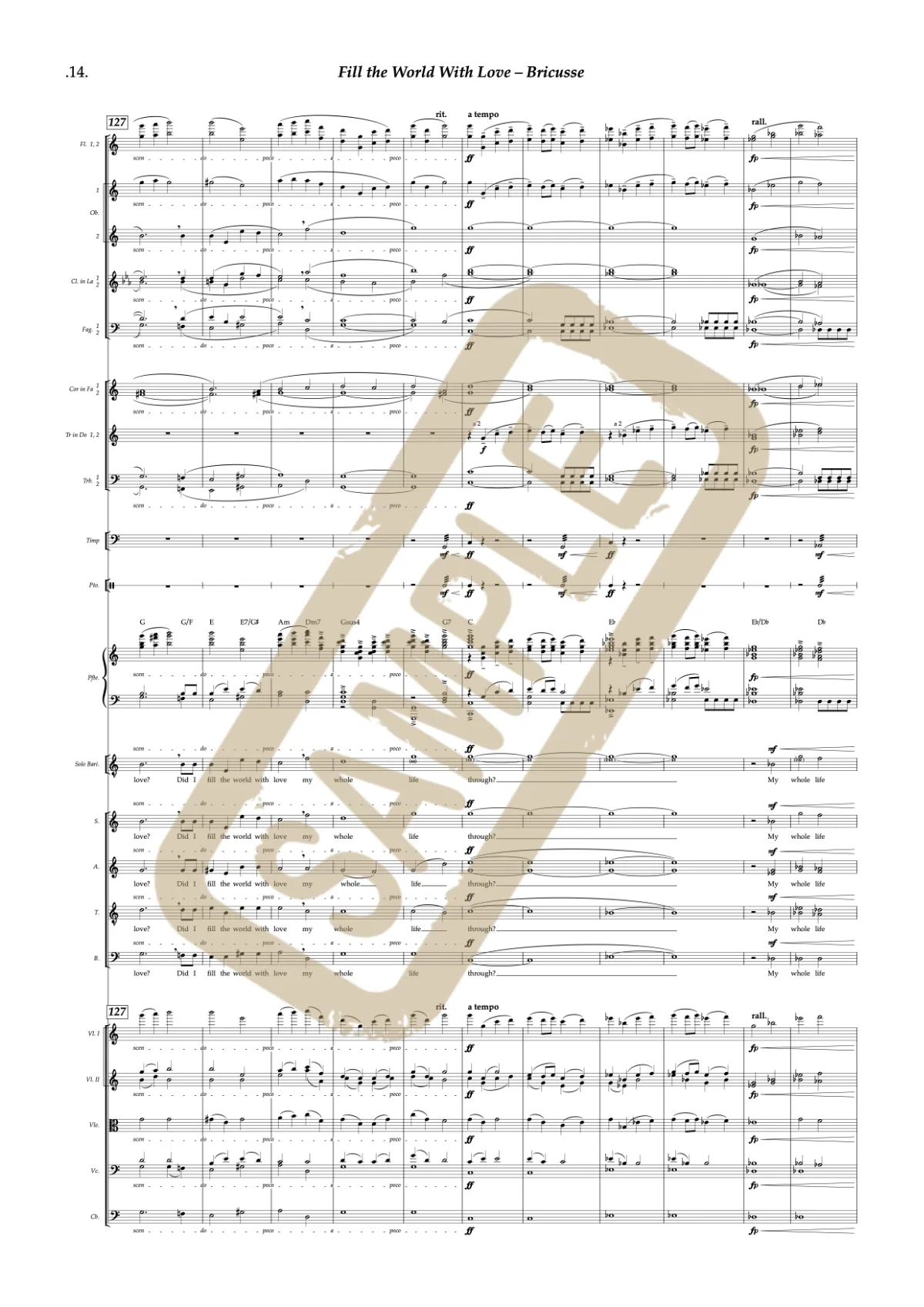 Watermarked score excerpt from Fill the World with Love