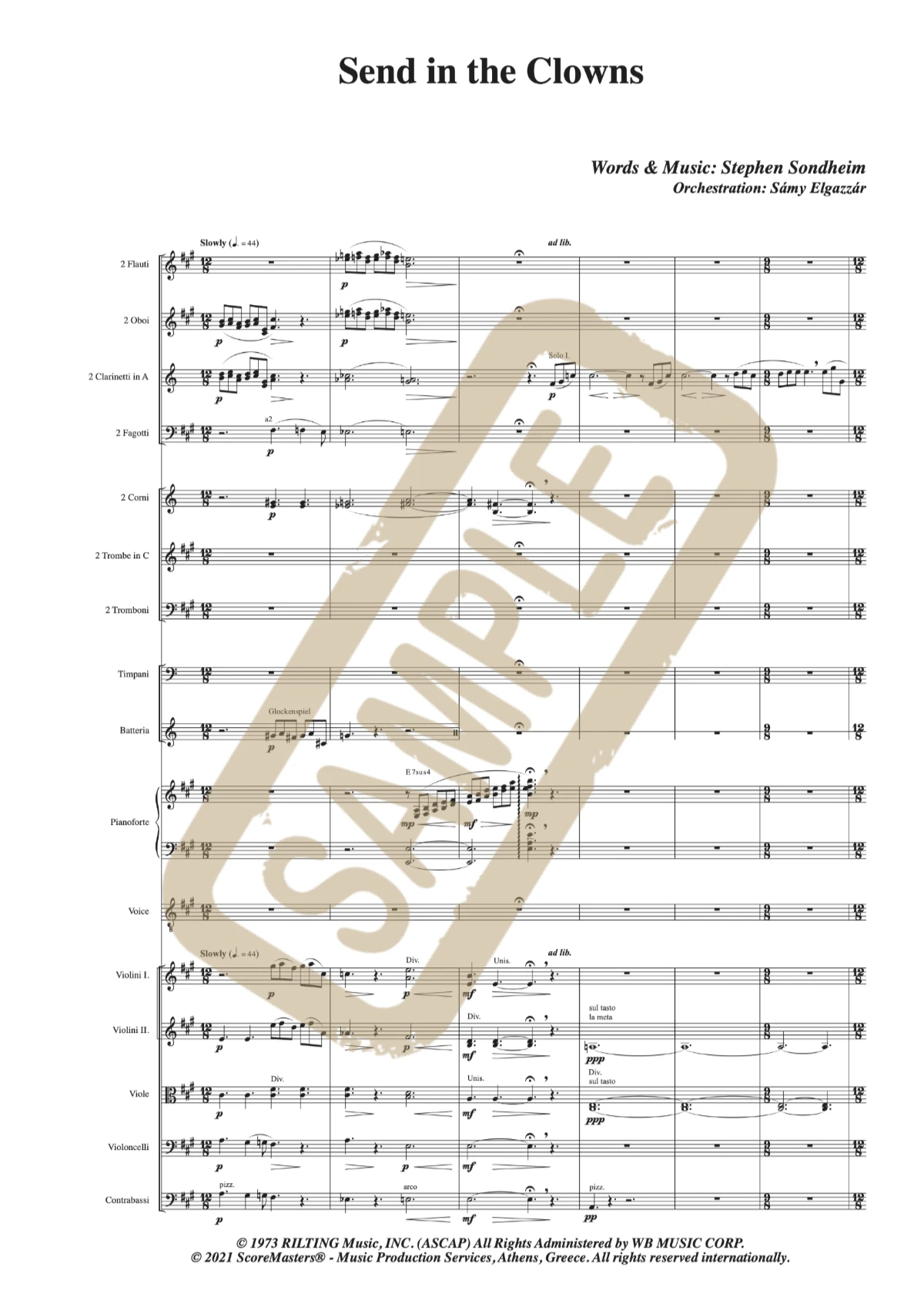 Watermarked score excerpt from Send in the Clowns