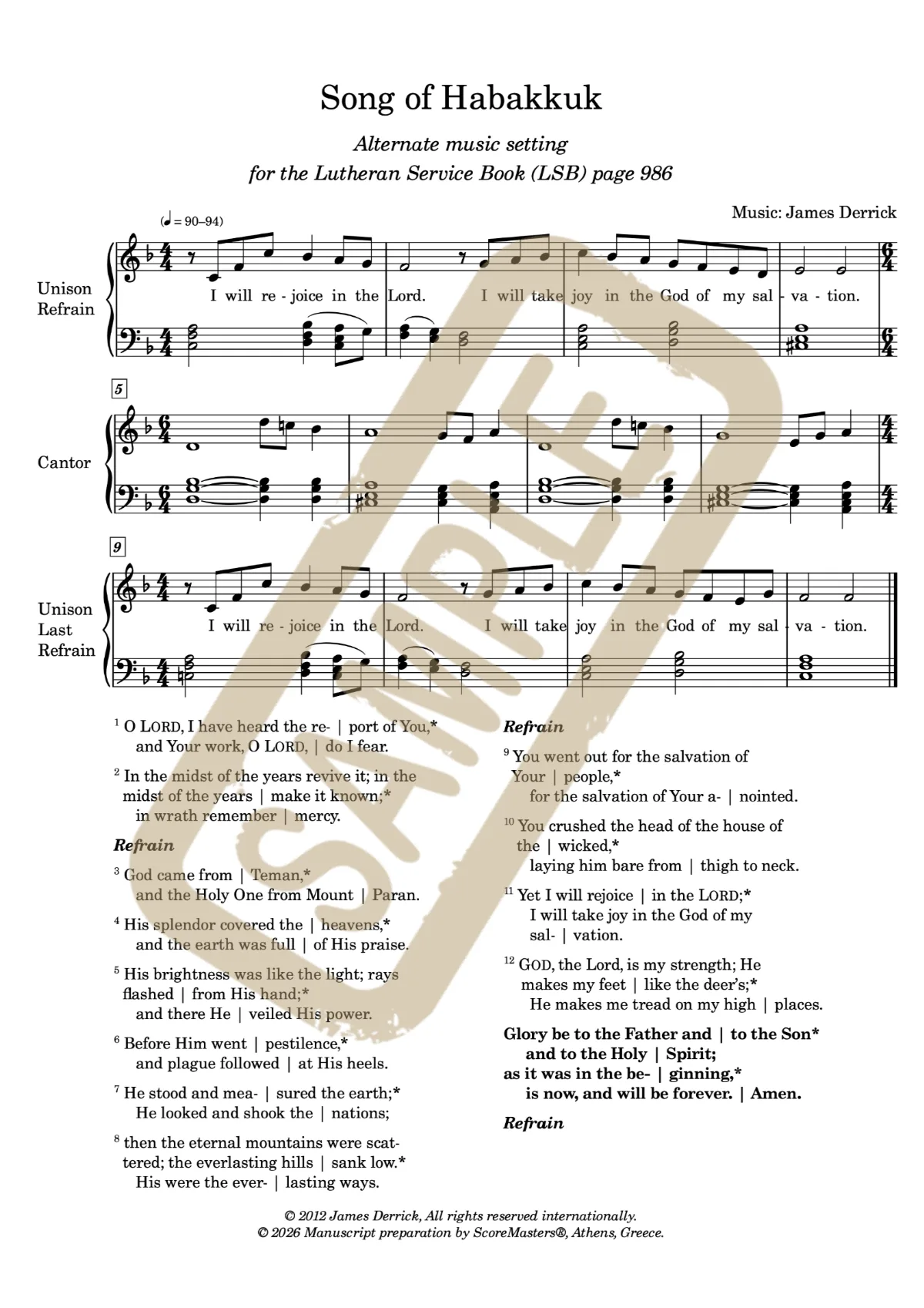 Watermarked score excerpt from Song of Habakkuk