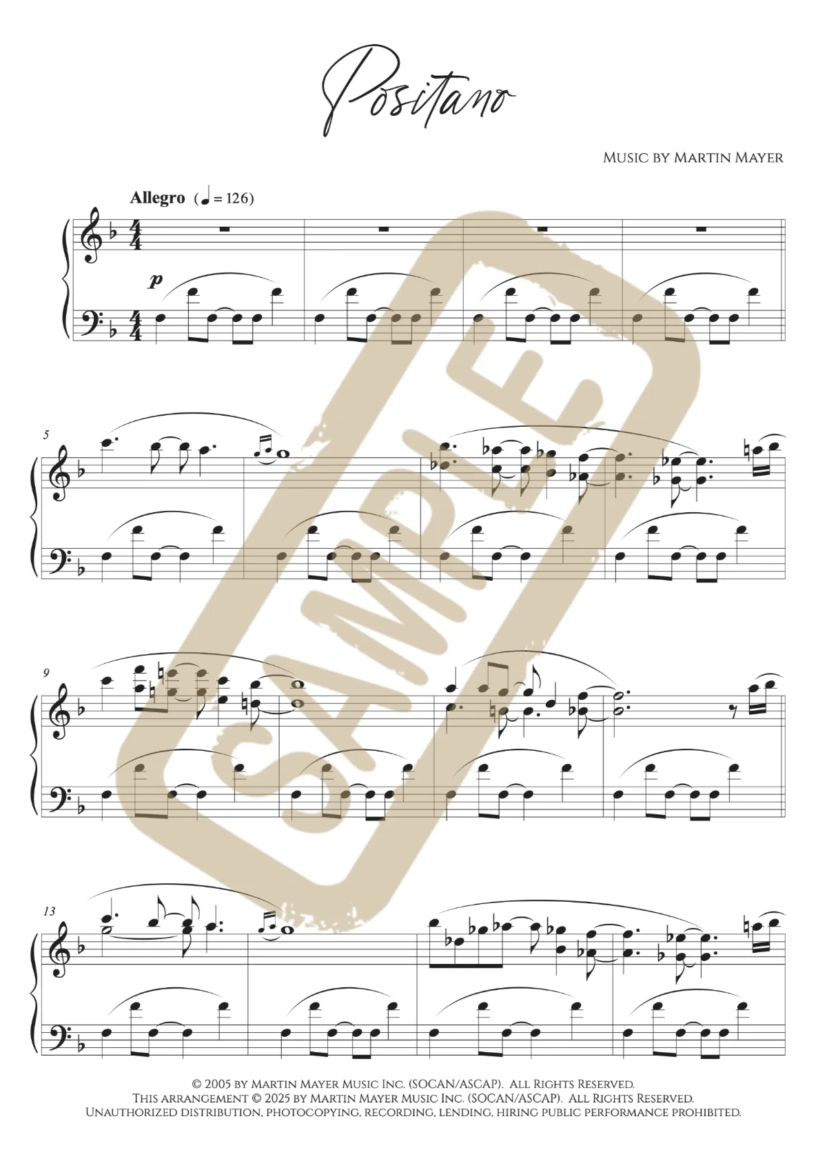 Watermarked score excerpt from Positano