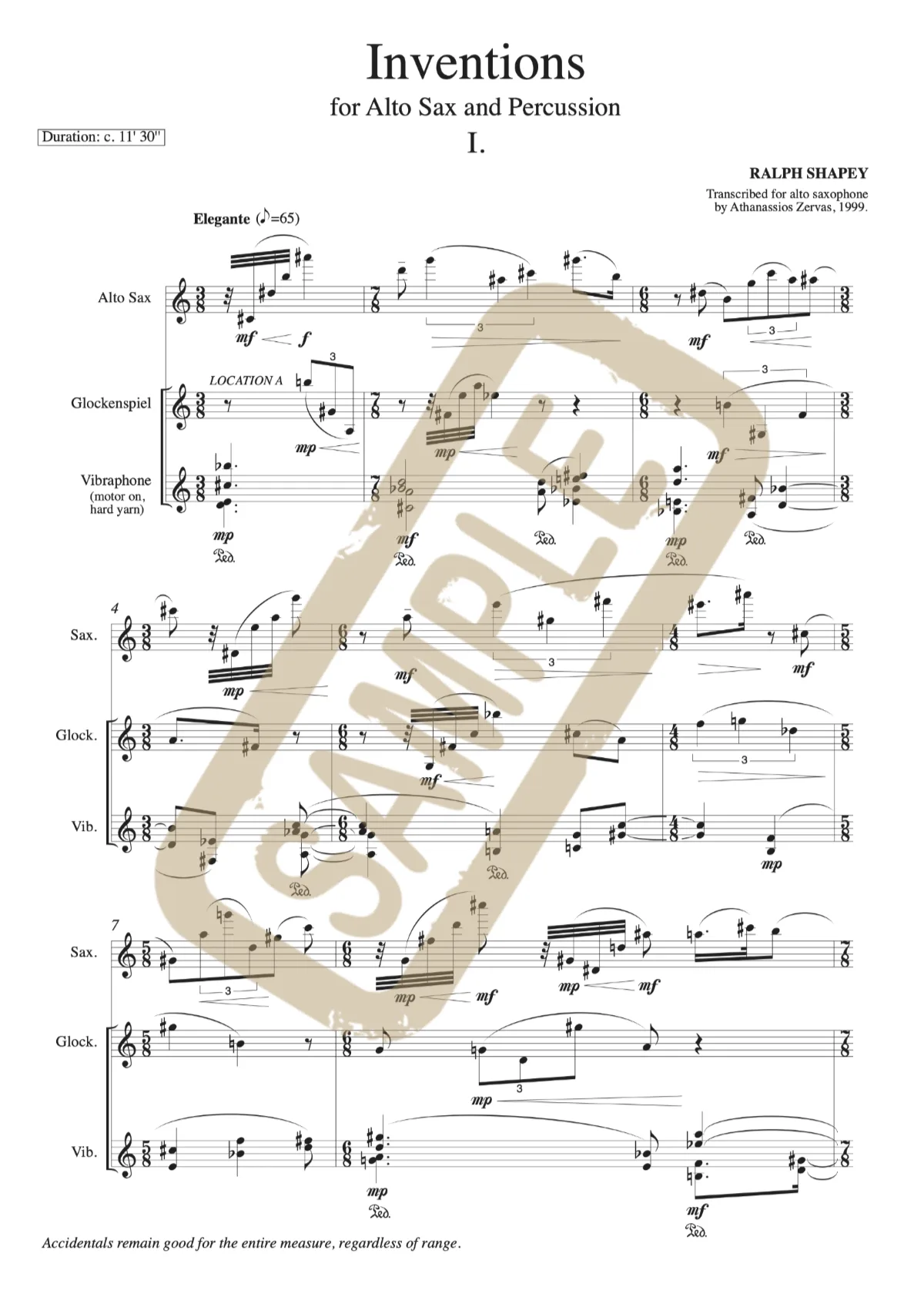 Watermarked score excerpt from Inventions