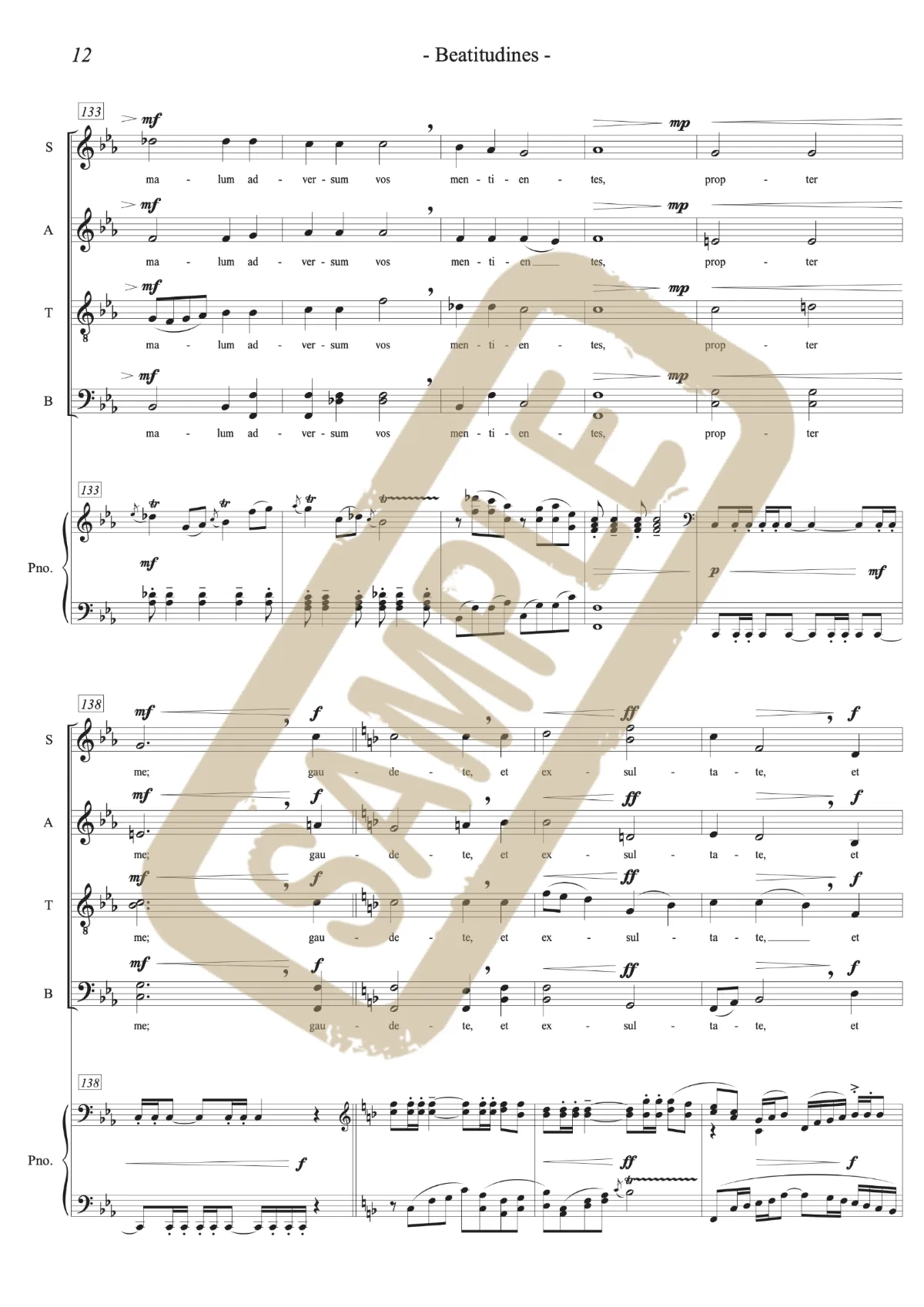 Watermarked score excerpt from Beatitudines