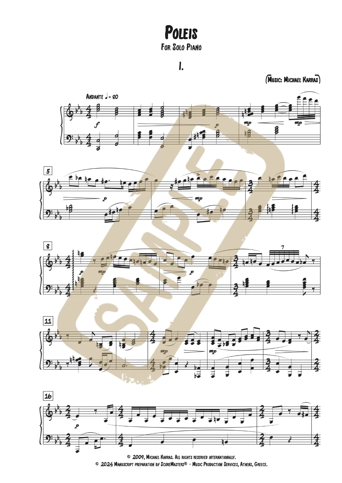 Watermarked score excerpt from Poleis