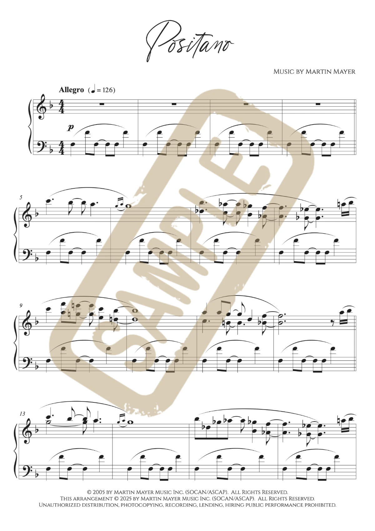 Watermarked score excerpt from Positano
