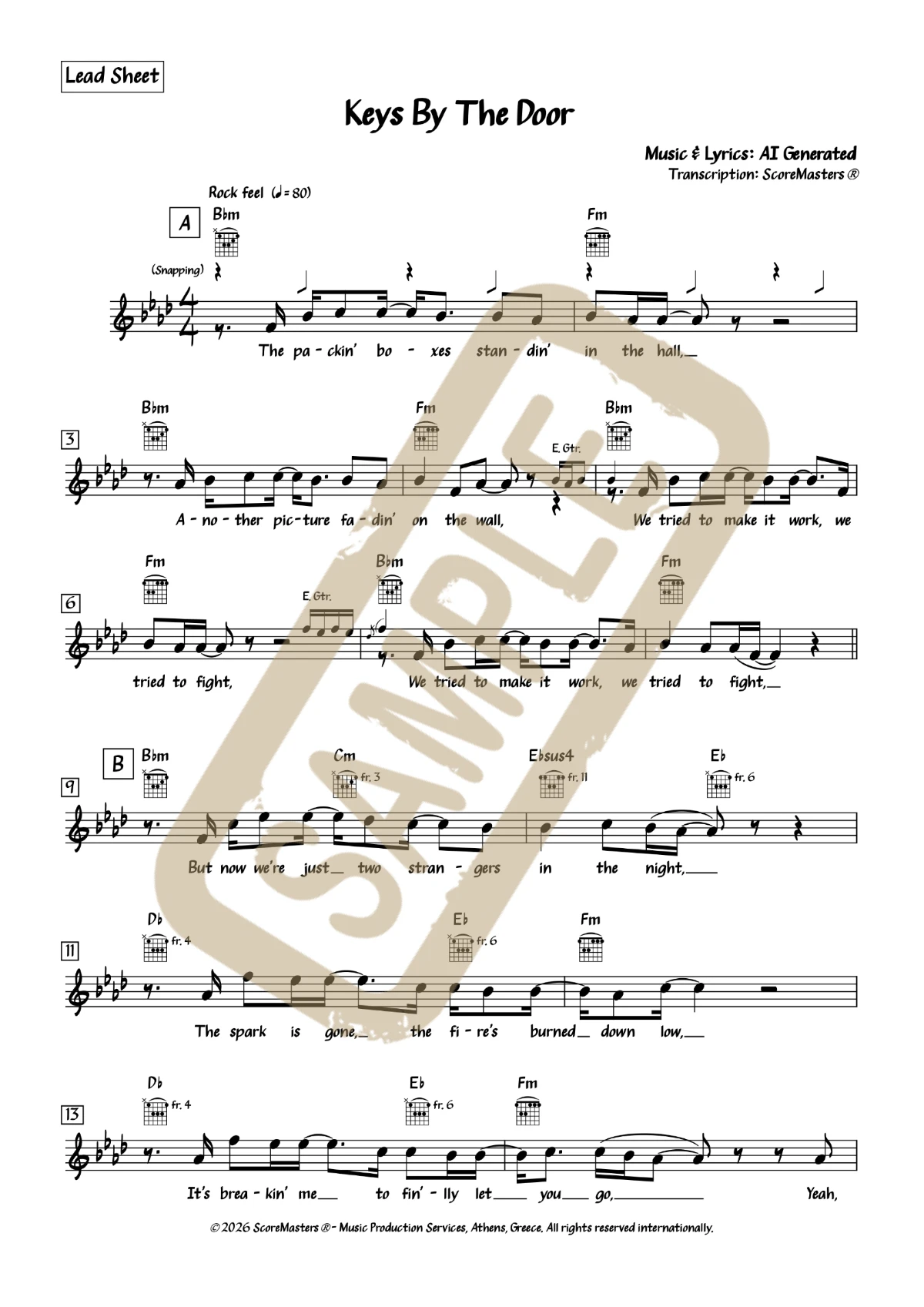 Watermarked score excerpt from Keys by the Door