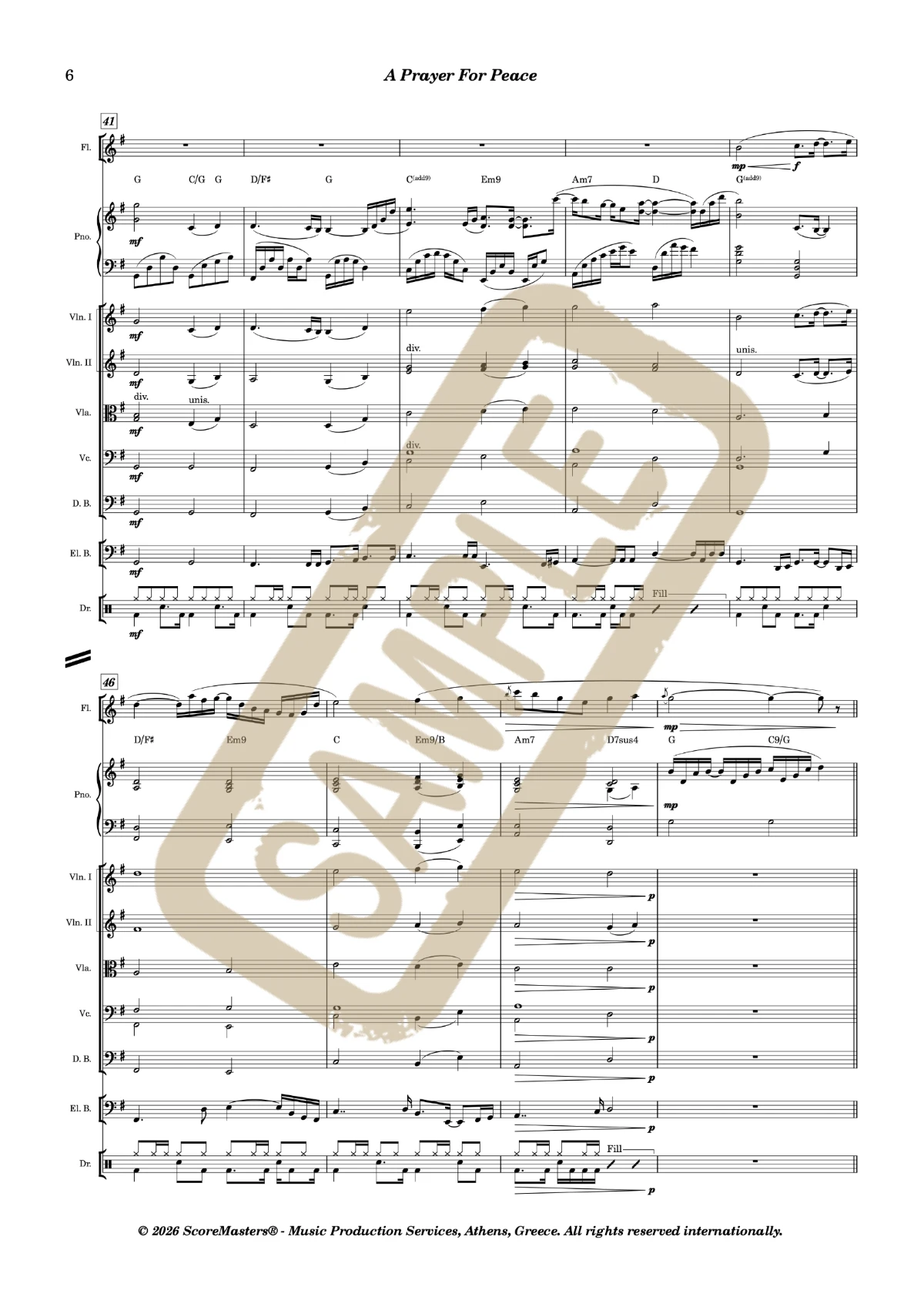 Watermarked score excerpt from A Prayer for Peace