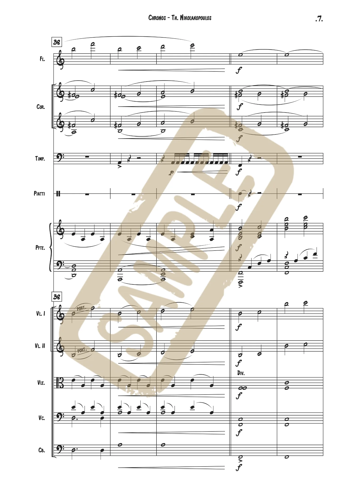 Engraved full orchestral score page of Chronos