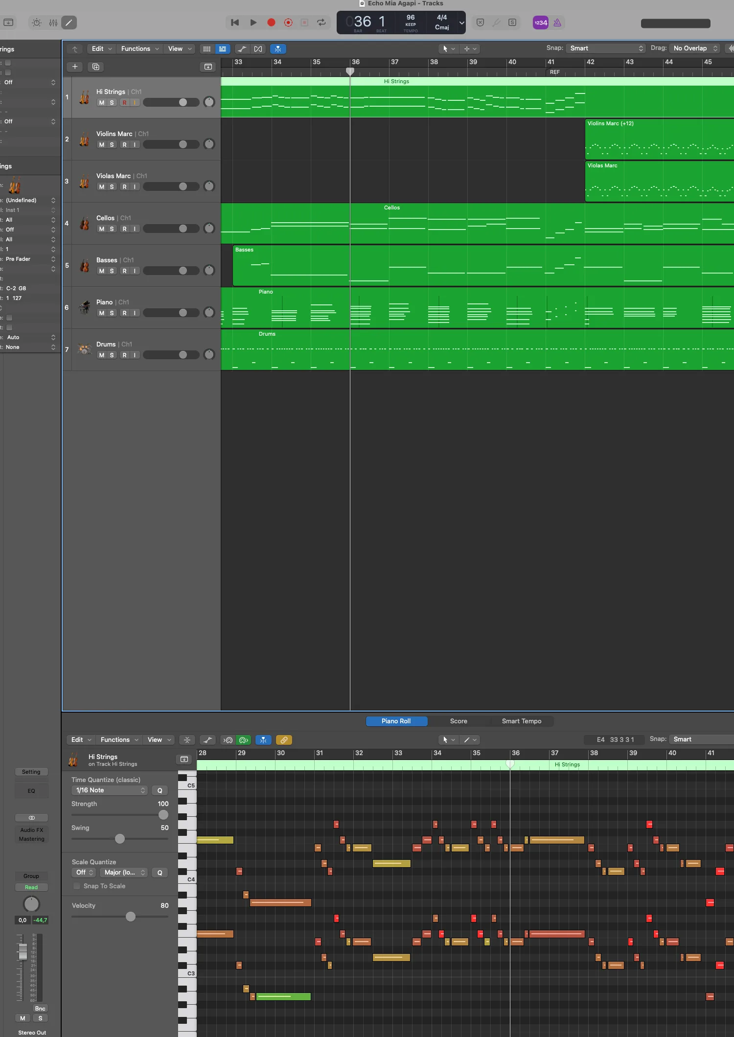 MIDI production of I Have a Love for You open in a digital audio workstation
