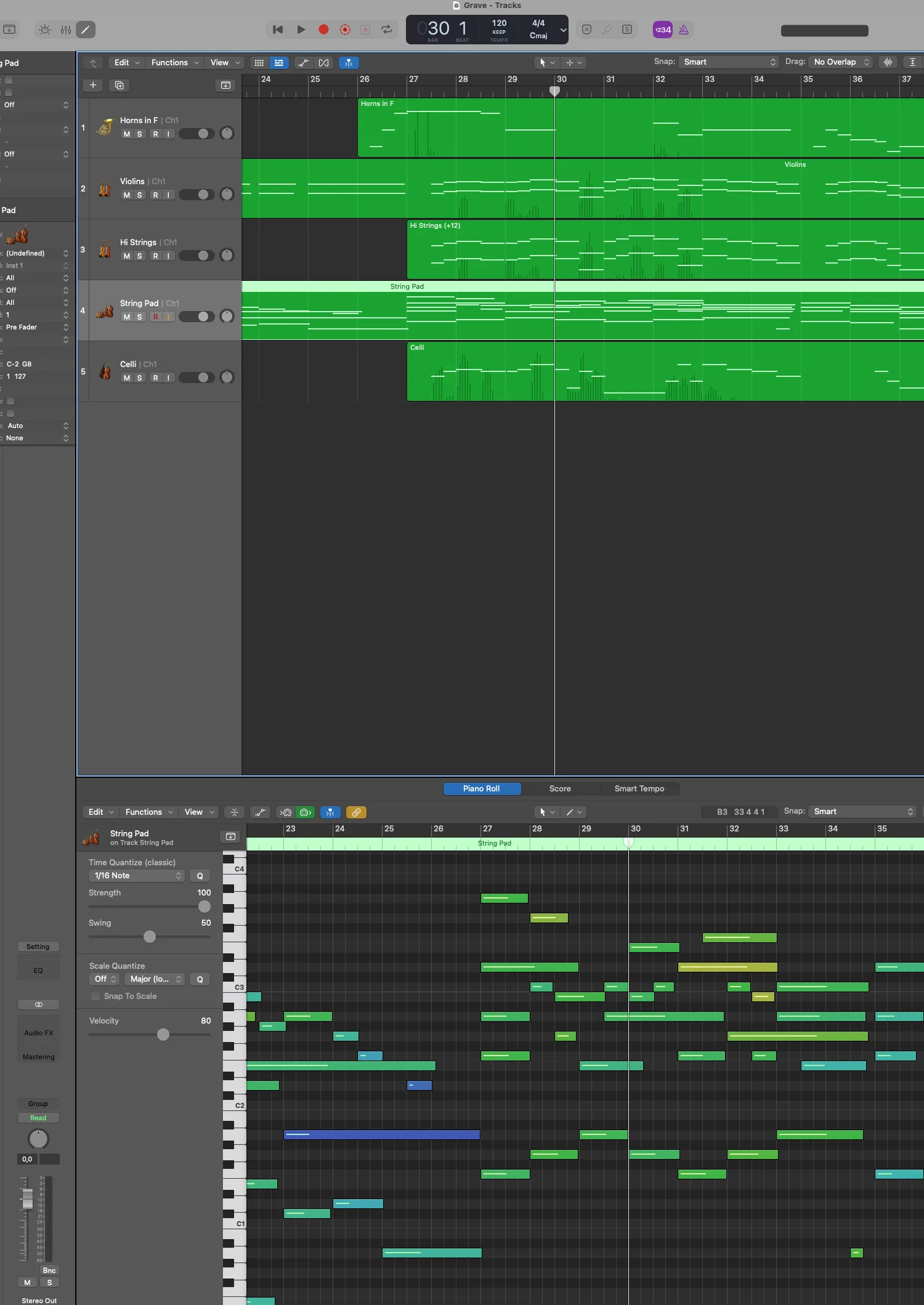 MIDI production of Grave open in a digital audio workstation