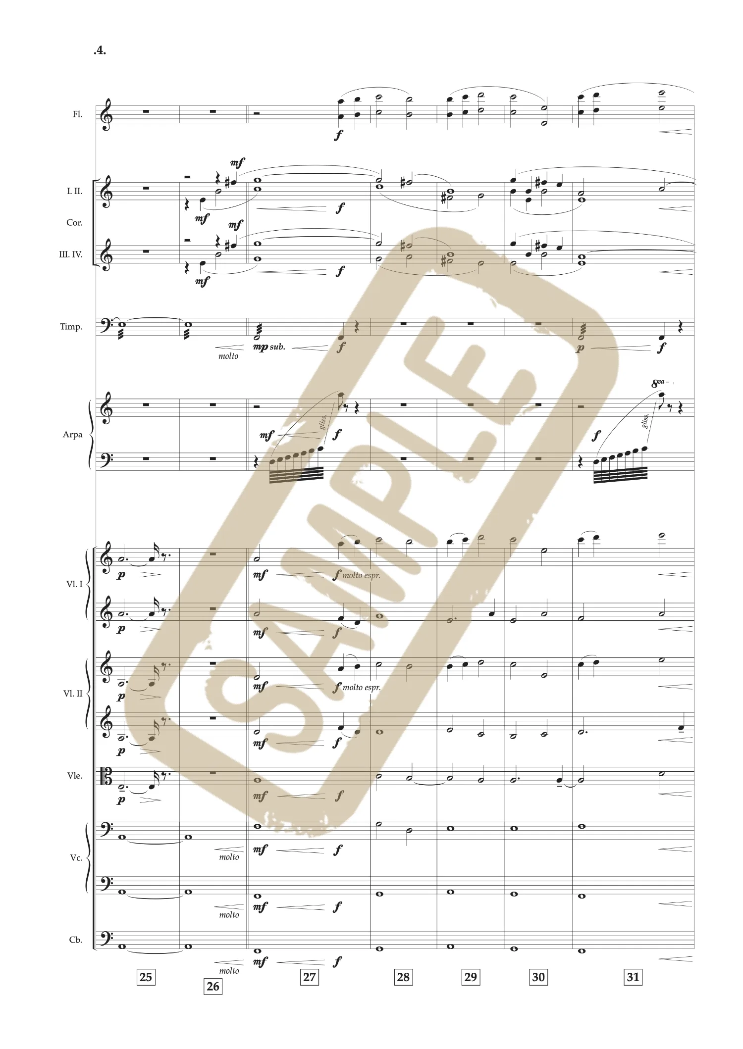 Engraved full orchestral score page of Grave