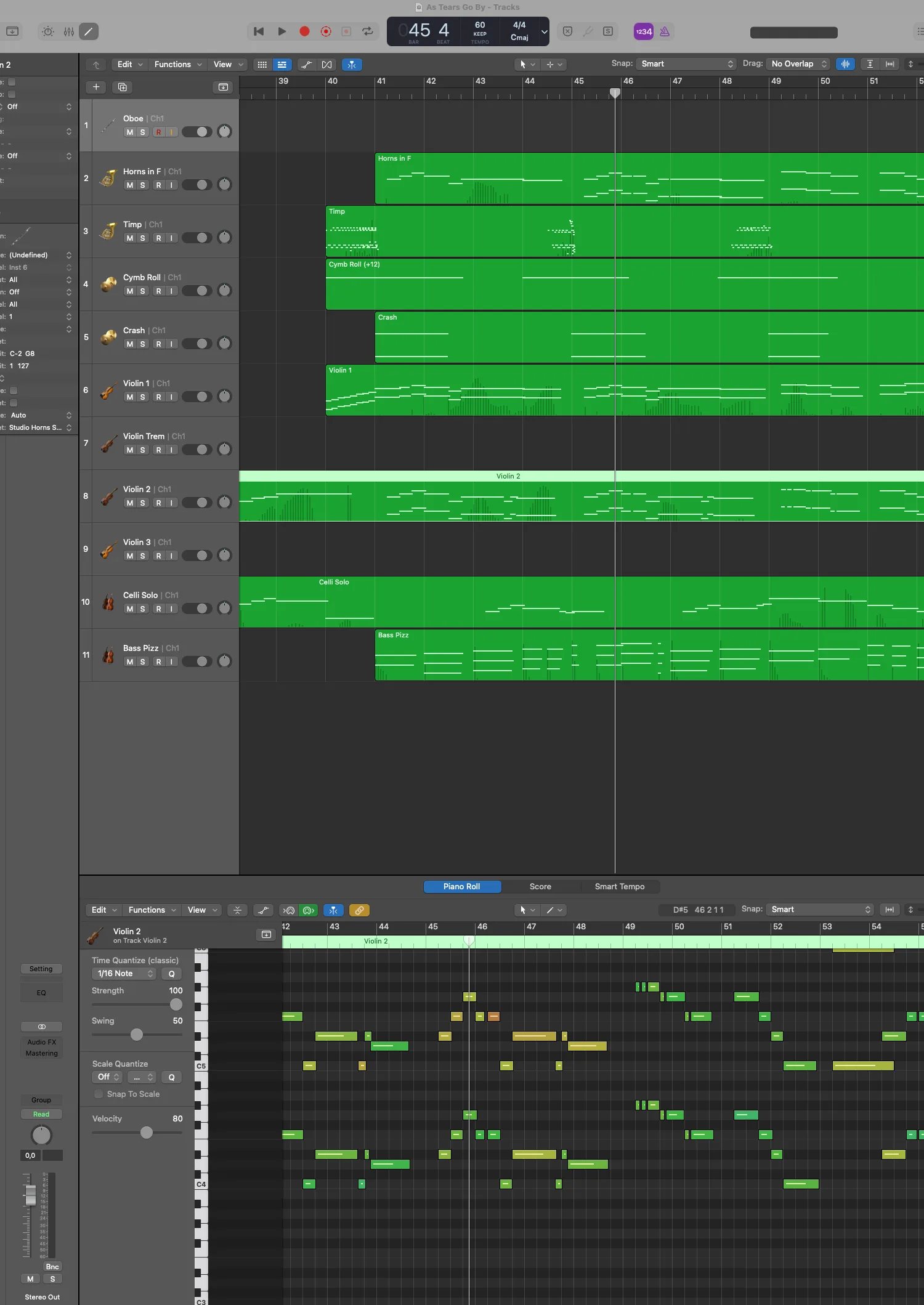MIDI production of As Tears Go By open in a digital audio workstation